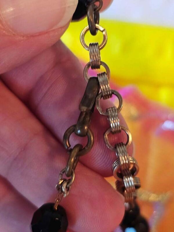 p1-653.jpg Check out the brass chain on this JET Black Vintage Faceted Bead Necklace!