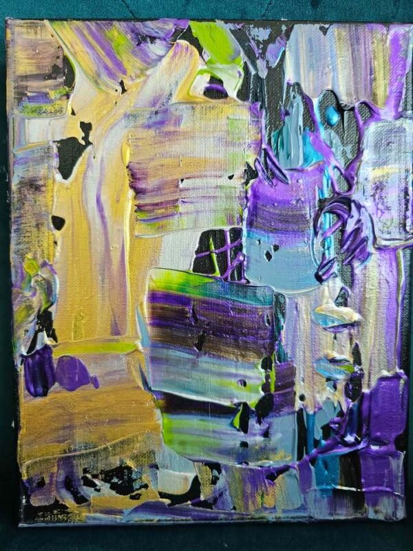 Original Art Abstract Canvas Painting Orlando Artist purple metallic 8x10