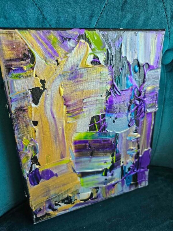 Original Art Abstract Canvas Painting Orlando Artist purple metallic 8x10