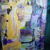 Original Art Abstract Canvas Painting Orlando Artist purple metallic 8x10