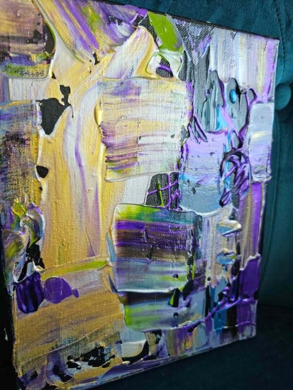 Original Art Abstract Canvas Painting Orlando Artist purple metallic 8x10