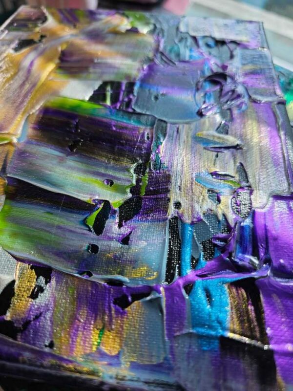 Original Art Abstract Canvas Painting Orlando Artist purple metallic 8x10
