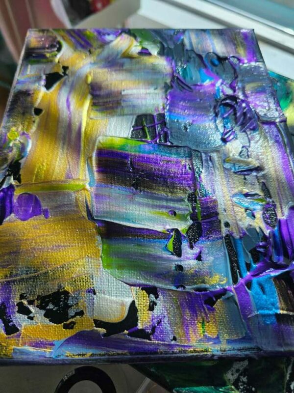 Original Art Abstract Canvas Painting Orlando Artist purple metallic 8x10