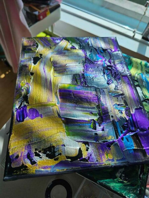 Original Art Abstract Canvas Painting Orlando Artist purple metallic 8x10