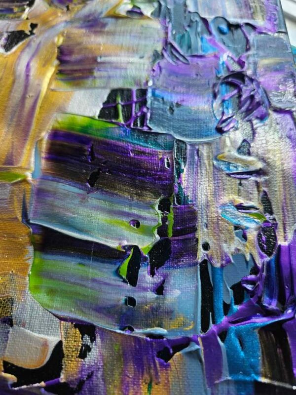 Original Art Abstract Canvas Painting Orlando Artist purple metallic 8x10