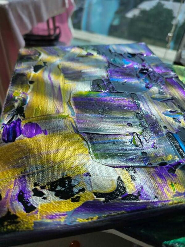 Original Art Abstract Canvas Painting Orlando Artist purple metallic 8x10