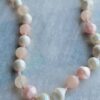 Pink Rose Quartz and Iridescent White Bead Necklace