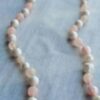 Pink Rose Quartz and Iridescent White Bead Necklace