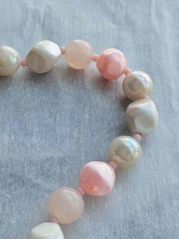 Pink Rose Quartz and Iridescent White Bead Necklace