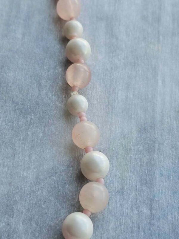 Pink Rose Quartz and Iridescent White Bead Necklace