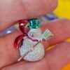 Vintage Silver Tone Snowman Brooch with Green Hat and Red Scarf