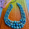 Japan Triple Strand Vintage Blue Faux Pearl Necklace 18" long