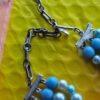 Japan Triple Strand Vintage Blue Faux Pearl Necklace 18" long