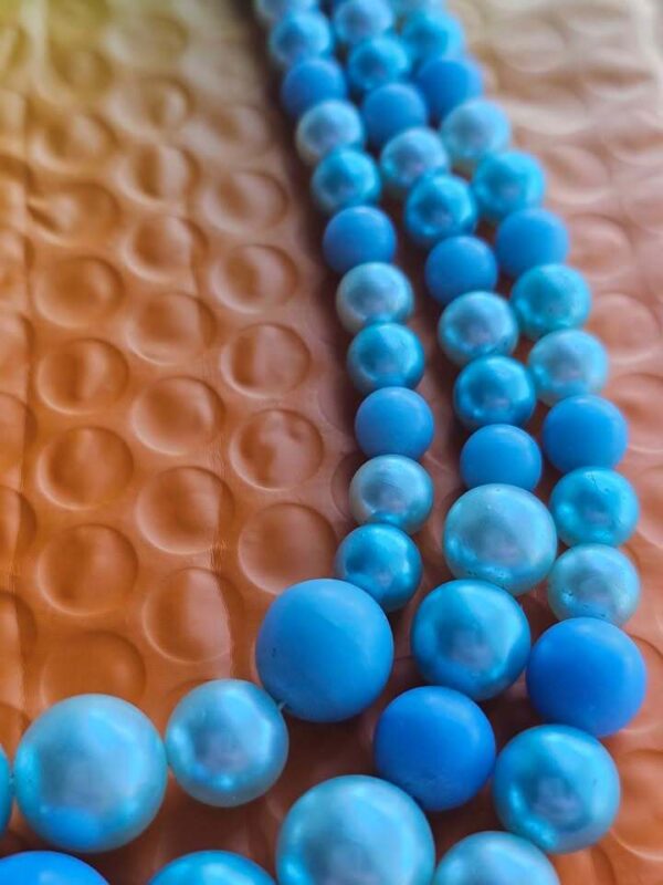 Japan Triple Strand Vintage Blue Faux Pearl Necklace 18" long