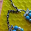 Japan Triple Strand Vintage Blue Faux Pearl Necklace 18" long