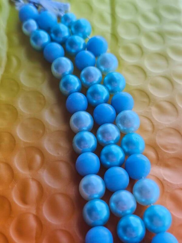 Japan Triple Strand Vintage Blue Faux Pearl Necklace 18" long