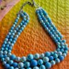Japan Triple Strand Vintage Blue Faux Pearl Necklace 18" long