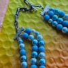 Japan Triple Strand Vintage Blue Faux Pearl Necklace 18" long
