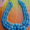 Japan Triple Strand Vintage Blue Faux Pearl Necklace 18" long
