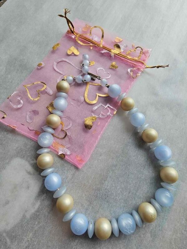 Vintage Blue and Gold Beaded Necklace