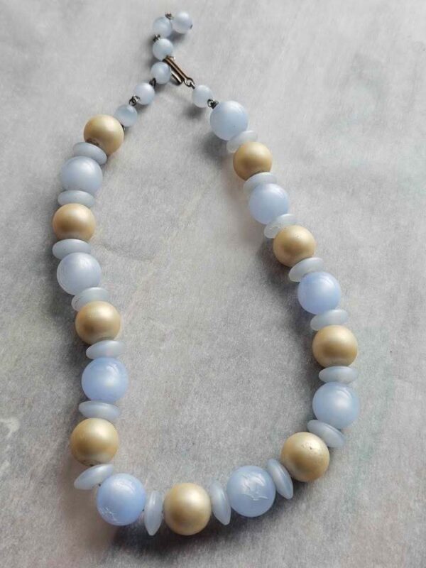 Vintage Blue and Gold Beaded Necklace