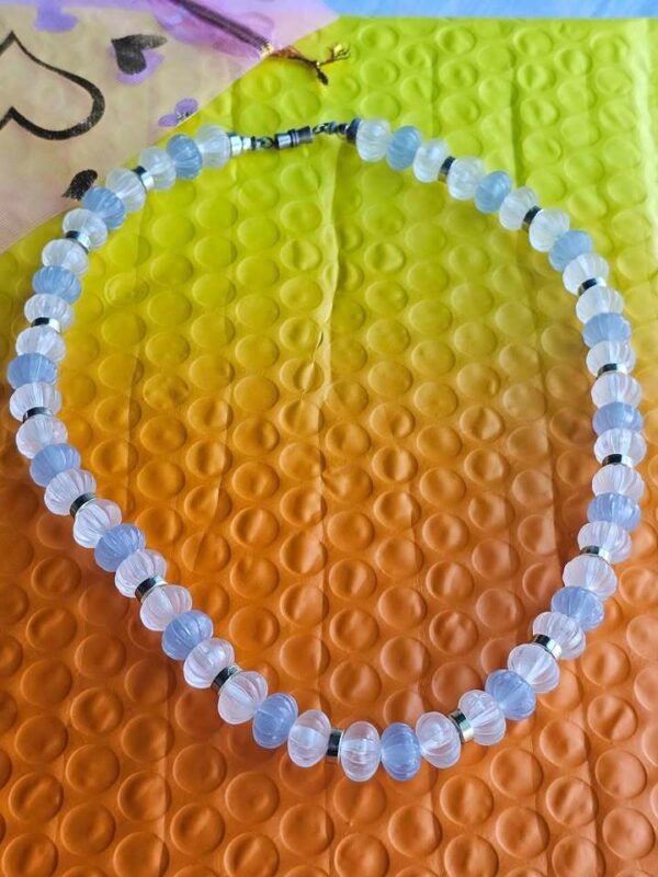 Authentic Vintage Blue and Clear Melon Bead Necklace