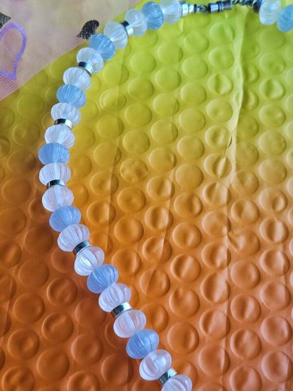 Authentic Vintage Blue and Clear Melon Bead Necklace