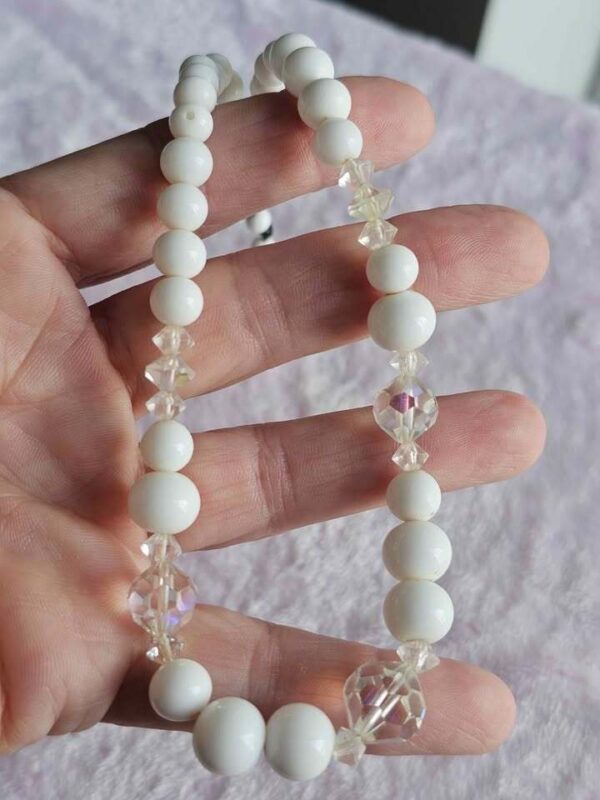 p1-806.jpg Vintage White Milk Glass and AB Crystal Bead Necklace