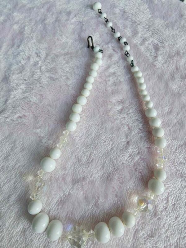 p1-810.jpg Vintage White Milk Glass and AB Crystal Bead Necklace