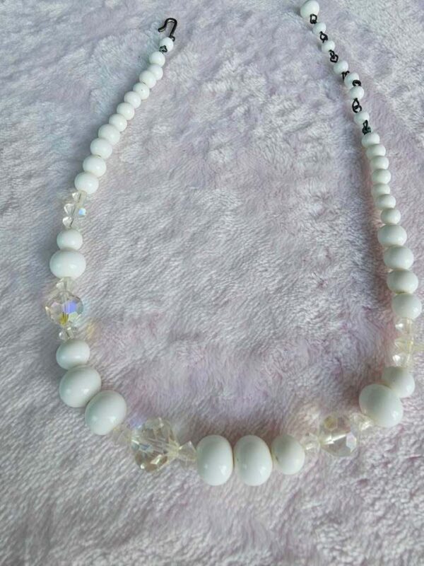 p1-812.jpg Vintage White Milk Glass and AB Crystal Bead Necklace