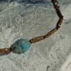 p1-815.jpg Vintage Unique Frosted and Blue Glass Bead Brass Necklace
