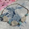 p1-821.jpg Vintage Unique Frosted and Blue Glass Bead Brass Necklace