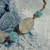 p1-822.jpg Vintage Unique Frosted and Blue Glass Bead Brass Necklace