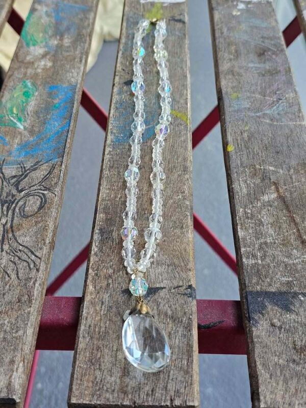 Authentic Vintage Aurora Borealis Crystal Necklace with Teardrop Crystal Pendant