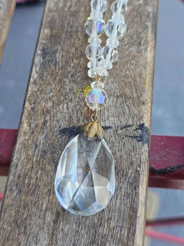 Authentic Vintage Aurora Borealis Crystal Necklace with Teardrop Crystal Pendant