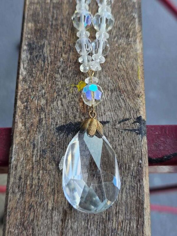 Authentic Vintage Aurora Borealis Crystal Necklace with Teardrop Crystal Pendant