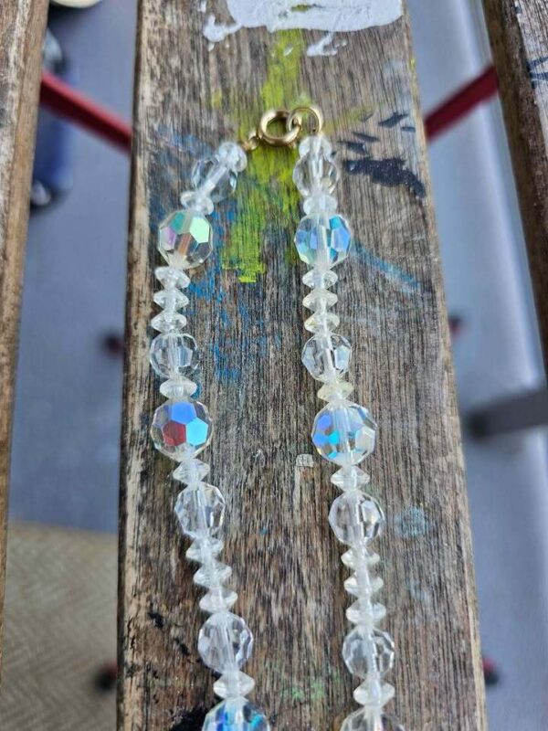 Authentic Vintage Aurora Borealis Crystal Necklace with Teardrop Crystal Pendant