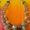 Vintage Double Strand Green and Amber Beaded Necklace