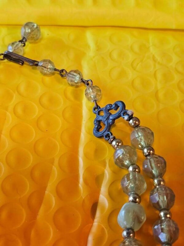 Vintage Double Strand Green and Amber Beaded Necklace
