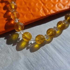 RARE: Vintage Yellow Citrine colored Glass Rose Bead Necklace