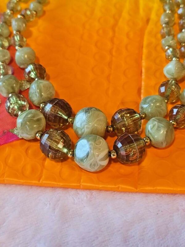 Vintage Double Strand Green and Amber Beaded Necklace
