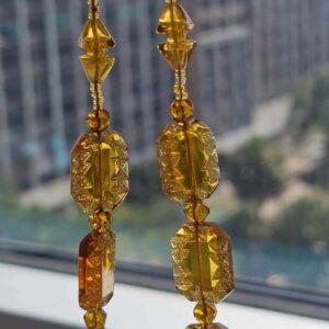 RARE: Vintage Amber Glass Carved Bead Necklace