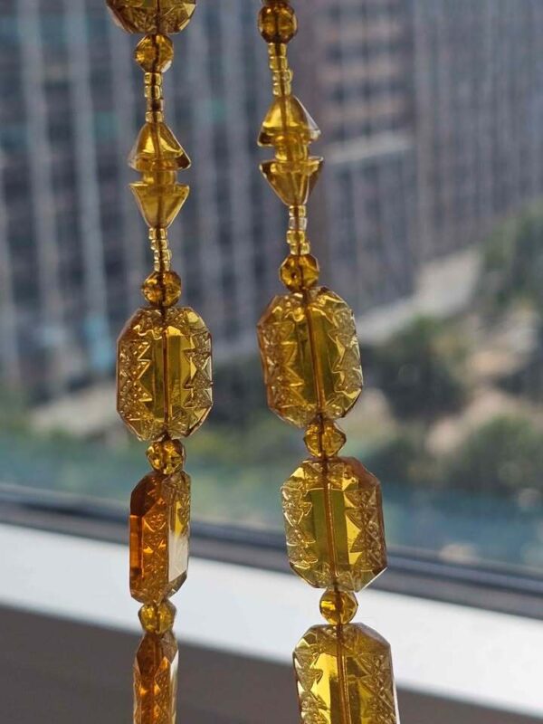 RARE: Vintage Amber Glass Carved Bead Necklace