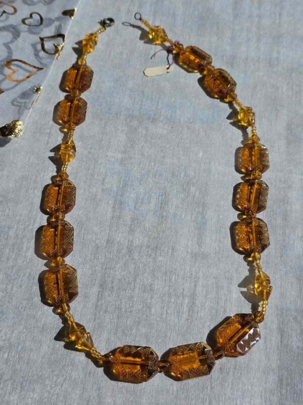 RARE: Vintage Amber Glass Carved Bead Necklace