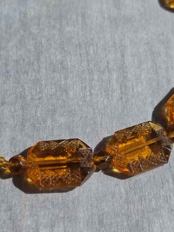 RARE: Vintage Amber Glass Carved Bead Necklace