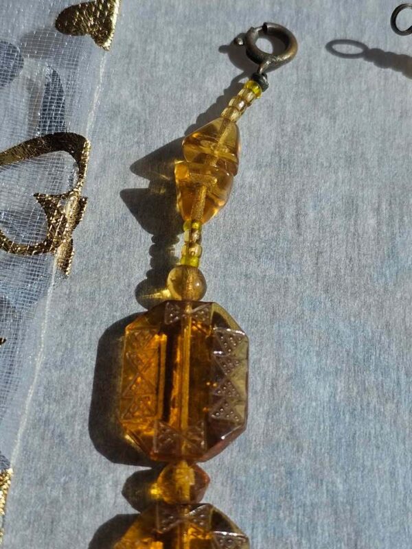 RARE: Vintage Amber Glass Carved Bead Necklace