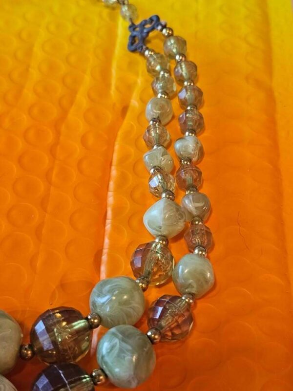Vintage Double Strand Green and Amber Beaded Necklace