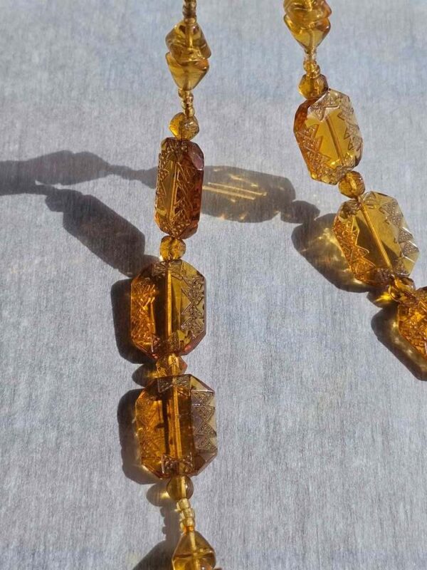 RARE: Vintage Amber Glass Carved Bead Necklace