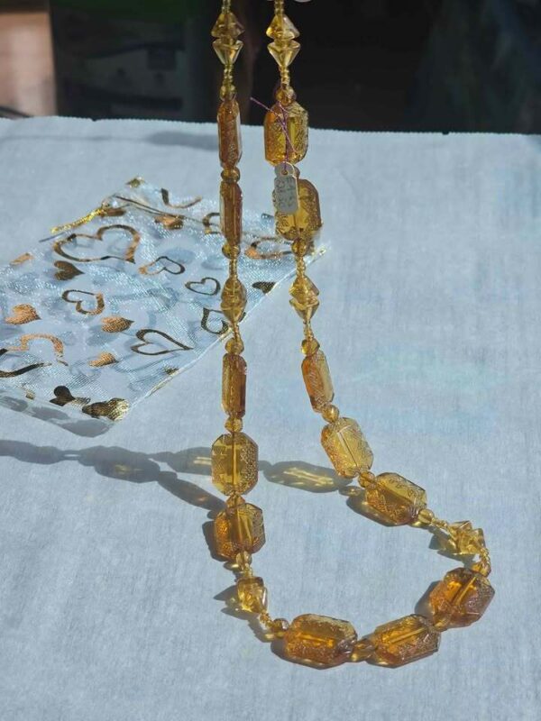 RARE: Vintage Amber Glass Carved Bead Necklace