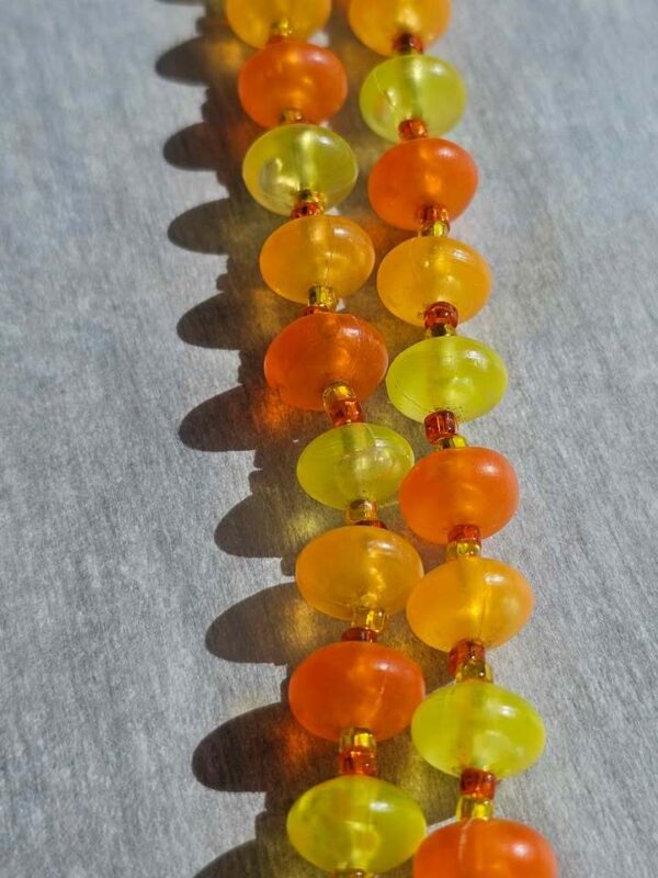 Vintage Flapper style long Orange and Yellow Double Strand lucite Beaded Necklace